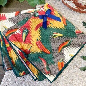 Southwestern Chili Pepper Print Dinner Table Napkin -Set of Eight NWOT Festive